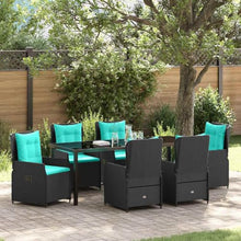 LKJVFCPW 7-Piece Garden Dining Set, Outdoor Patio Furniture with Cushions, Black Poly Rattan Table and 6 Chairs for Backyard, Deck, and Poolside