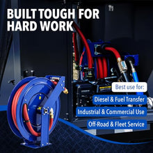 Coxreels TSHF-N-550 Retractable Fuel Hose Reel, T-Fuel Series ¾” x 50’, 300PSI-Easy-Maintenance Design with Brass Swivel and Multi-Position Mount Arm-Heavy Duty Steel Construction, Made in USA, Blue