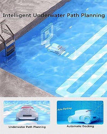 KANGJIEM Cordless Automatic Pool Cleaner, Automatic Vacuum Cleanerfor Above Ground Pool & Inground Swimming Pool, Strong Suction, Dual Motors, for In Ground Flat Pools Up to 150 Sq (Lasts 240 Mins)