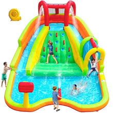 WELLFUNTIME Inflatable Water Double Slides Park, Bounce House with Arched Water Gun Spray, Jumping Castle with Air Blower