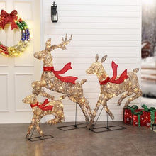 LuxenHome 3PC Lighted Rattan Reindeer Family Decoration