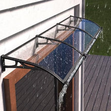 Transparent Polycarbonate Window Awning, 100x300cm Curved Rain Snow Shelter with Black Bracket, UV Protection for Patio Door Canopy