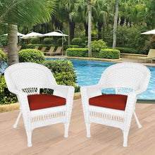 Jeco Wicker Chair with Red Cushion, Set of 2, White/W00206-