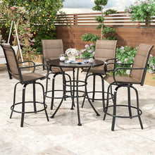 Patio Swivel Bar Stools Set of 4，All-Weather Outdoor High Bistro Stools with Textilene Fabric for Outside, Beach, Lawn, Poolside and Garden (Black/Chestnut)