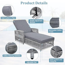 Merax Patio Lounge Chair, Outdoor Rattan Chaise Lounge with 4 Adjustable Backrest and Armrests, All Weather Wicker Reclining Pool Sunbathing Chair & Soft Removable Cushions for Poolside, Garden, Gray