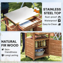 Amgalers Wood Frame Grill Cart, Stainless Steel Tabletop Pizza Oven Stand, Closed Storage Cabinet, Spice Rack & Towel Holder for Patio, Backyard Indoor Outdoor Use(Brown)