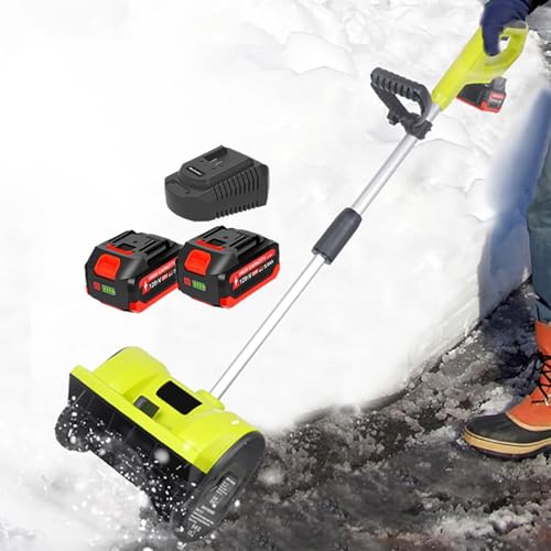 HYUIO Cordless Snow Plow - Electric Snow Shovel with 2 Battery, Outdoor Rechargeable Snow Blower with Adjustable Direction, Snow Thrower 8m Throwing Distance, for School Roads Driveway