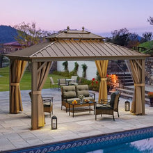 YITAHOME 10x12ft Hardtop Gazebo with Nettings & Curtains, Double Roof Galvanized Steel, Bronze