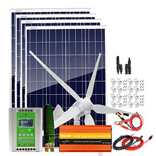 1400W Wind Solar Kit with 2000W Power Inverter for House Off Grid System：1000W 24V Wind Turbine Generator + 4pcs 100W Poly Solar Panel + Hybrid MPPT Charge Controller + Accessory