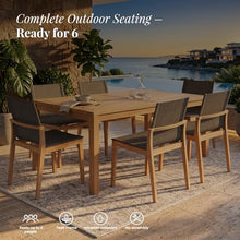 POVL Outdoor Menlo Teak Side Dining Chair — Pack of 6, Stackable Grade A Indonesian Teak & All-Weather Sling — Fully Assembled Mid-Century Modern Seating for Patio, Deck & Poolside (Graphite)