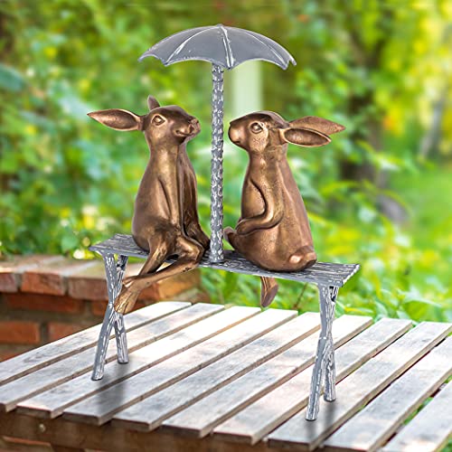 SPI Home Romantic Rabbit Pair on Bench Cast Aluminum Indoor/Outdoor Statue