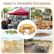 Zevemomo Round Picnic Table Wood for 8 People, Light Wood Color