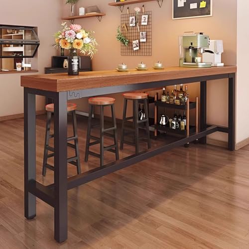 JYPIINFS Solid Wood High Bar Table for Home Restaurant and Counter Height Pub with Metal Frame Kitchen Breakfast Furniture(240x40x105cm)