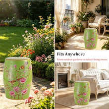 Green Decorative Ceramic Garden Stool, Bird & Flower Ceramic Drum Stool
