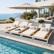 4 PCS Outdoor Acacia Wood Chaise Lounge with Cushions for Poolside, Lawn