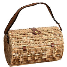 Storage Baskets,Large Rattan Crossbody Picnic Basket Handmade Wicker Weave Camping Trip Lunch Baskets Food Storage Cylindrical Basket Outing