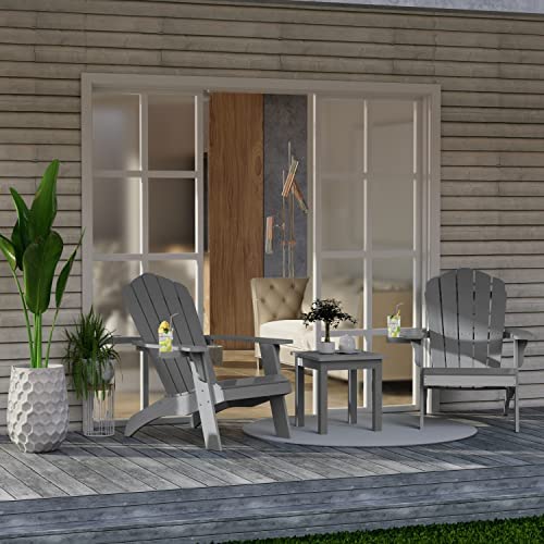 YEFU Oversized Plastic Adirondack Chair Set of 2 with Cup-Holder Weather Resistant Grey