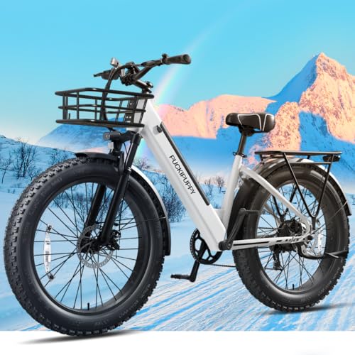 PUCKIPUPPY Electric Bike 960W 48V 15AH 28MPH 7-Speed 26" Fat Tire White