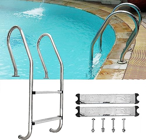 2 Steps Heavy Duty Welded Pool Ladder 304 Stainless Steel Swimming Pool Ladder with Step Inboard Handrail and Screws