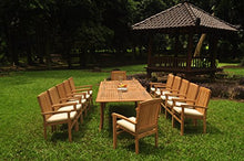TeakStation 12 Seater Grade-A Teak Wood 13 Pc Dining Set: 118" Double Extension Rectangle Table and 12 Wave Stacking Arm Chairs #TSDSWVDSWVt