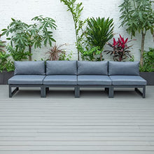 LeisureMod 4-Piece Armless Outdoor Patio Sectional Set with Cushions – Modern Blue Patio Chairs for Garden, Deck, or Backyard