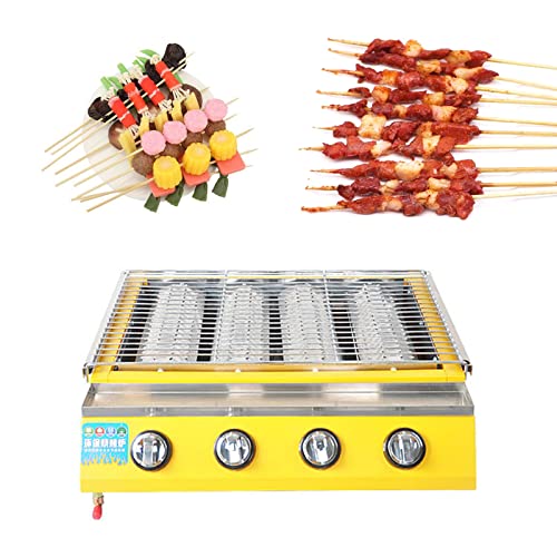 Super Grills 4 Burner Stainless Steel Table Top Gas Barbecue BBQ Grill with Grease Tray Portable and Cast Iron Grill, Uniform Heat Distribution, for Outdoor, Tabletop, Kitchen,Yellow,58x55x20cm