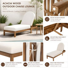 Seeheool Patio Acacia Wood Chaise Lounge Chairs with Adjustable Backrest Set of 2, Teak Finish Outdoor Reclining Chaise Lounger with Beige Cushion, Single Lounge Chair for Patio Backyard Poolside