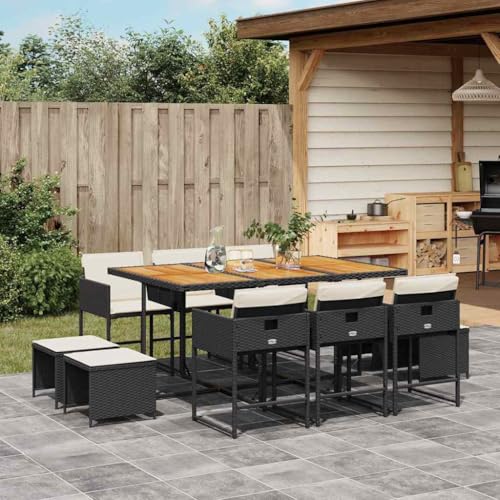 Molumvel 11 Piece Garden Dining Set, Patio Furniture with Table, 6 Chairs, 4 Stools, Cushioned Seating for Outdoor Backyard Deck Black and Cream