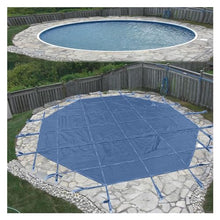 Winter Pool Safety Cover for In-Ground Pools Round 33ft/30ft/28ft/26ft/24ft/20ft/15ft/12ft/10ft/8ft, Large Heavy Duty Blue Mesh Swimming Pool Cover, Wooden Deck/Concrete Floor Mounted ( Color : Blue ,