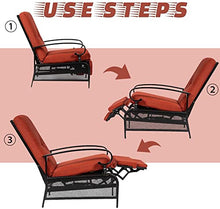 Incbruce Outdoor Lounge Chair Set of 2 Patio Furniture Adjustable Recliner with Retractable Steel Frame and Removable Thick Cushions - Red
