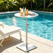 Yopappol Weatherproof Adjustable Height Patio Table, Full Stainless Steel Round Bistro Side Table, Space Saving Outdoor Cocktail Tables for Garden Cafe, Easy to Assemble(Top 35cm)