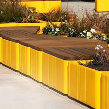 Bustards Outdoor Bench Outdoor Park Chair Geometric Planter Bench, Stainless Steel Flower Box with Solid Wood Seats, Sturdy Modern Square Leisure Bench Garden Bench