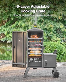 VEVOR Charcoal Offset Smoker, Heavy-Duty Steel BBQ Offset Smoker with Side Firebox, Movable Outdoor Barbecue Smokers with 6 Adjustable Grates, Thermometer & Air Vents for Backyard Patio Party Cooking