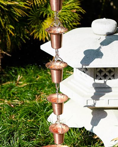 YUSIWOAL Rainwater Diverter for Gutter Downspout, Elegant Copper Design for Villa Deck Pergola Outdoor Water Collection(Style D,5M (16.4Ft))
