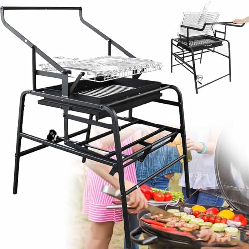 Rotating Charcoal Grill,Camping Rotating Smoker Grill BBQ,Liftable Charcoal Basin Stainless Steel Rotisserie Grills for Garden Commercial Barbeque