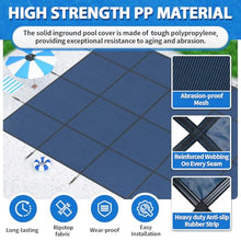 iCOVER Inground Pool Safety Cover, Fits 18x36ft Rectangular Pools with 4x8ft Center End Step, Winter Pool Covers for Inground Pools, Safety Pool Covers, Triple Stitched High Strength, Blue
