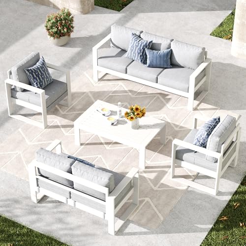 KHOLH 5 Piece Modern Aluminum Patio Furniture Set Light Gray