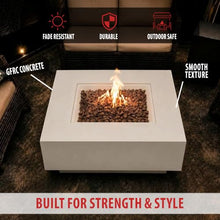 AMS 40" Square Concrete GFRC Natural Gas Fire Pit Table (Cream White)