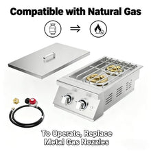 FammyLoft Liquid Propane Double Side Burners, 2x15,000BTU Built-in Double Grill Burners, Convertible to Natural Gas, 304 Stainless Steel Double Burners with Lid for BBQ Grill Island, Outdoor Kitchen