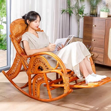Natural Handmade Rattan Balcony Rocking Chair, Extendable Footrest, Suitable for Living Room Balcony and Garden(Brown,125 * 100 * 63cm)