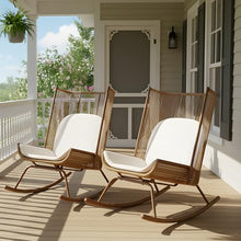 Christopher Knight Home Armont Outdoor Rocking Chair Set of 2, High Back PE Rattan Wicker Rocker with Metal Frame, Rocking Chair with Cushion, Rocker with Ergonomic Design for Patio or Lounge, Brown