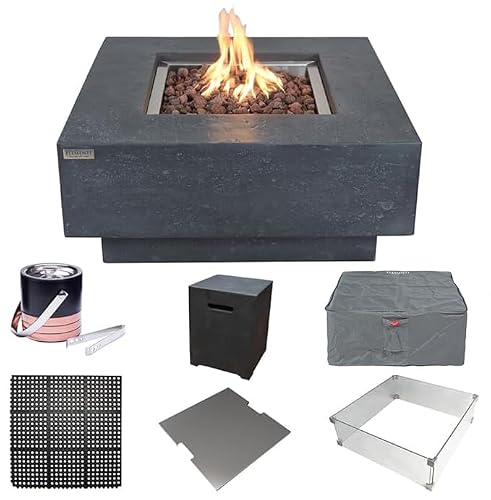 Elementi Manhattan 36" Propane Concrete Outdoor Fire Pit Table Bundle