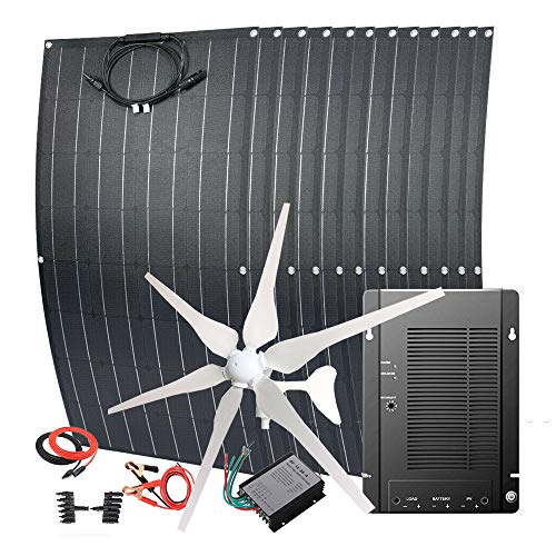 1600W Wind-Solar Generator Kit :Come with 400W Wind Turbine and 12PCS 100W Flexible Solar Panels and Wind Controller & 60A MPPT Solar Charge Controller (for 12V System)