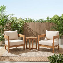 Christopher Knight Home 3-Piece Acacia Wood Patio Furniture Set, Outdoor Conversation Club Chair Set with Coffee Table, Patio Chat Set for Backyard Balcony, Teak+Beige