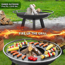Ember 24" Cooking Fire Pit with Grill Plate Attachment, Wood Burning Fireplace for Backyard Grilling Campfire for Camping, Medium Outdoor Medium Steel Firepit by Good Directions