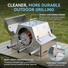 IMOYBBR Fully Automatic Rotary Grill, Electric Rotating Rotisserie Grill with 360° Tumble Basket, Dual Power Supply, 100 BBQ Skewers, Stainless Steel Smokeless Charcoal Grill 20Skewers
