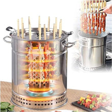 Tiuheyo Smokeless Charcoal Barrel Grill, Stainless Steel Vertical Hanging BBQ Smoker with 360° All-Round Roasting, Oil and Charcoal Separation, Includes 20 Kabob Skewers