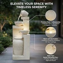 42.52" Outdoor Garden Water Fountain with Lights, 4 Tiers Water Feature