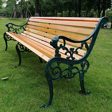 Doorhighpeak Garden Bench Park Porch Chair, Outdoor Weatherproof Cast Iron Courtyard Bench Hardwood Slat Seats, Patio Furniture Heavy Duty Metal Benches, for Deck Balcony Backyard Lawns