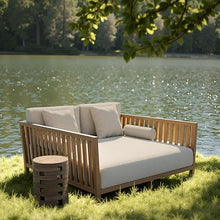 Zuo Teras Daybed Gray, Brown Bed, Modern Style, Patio Furniture, Outdoor Fabric, Seats up to 2, Acacia Wood, Outdoor Living, 65" W x 62.2" D x 31.5" H, Non-Stackable